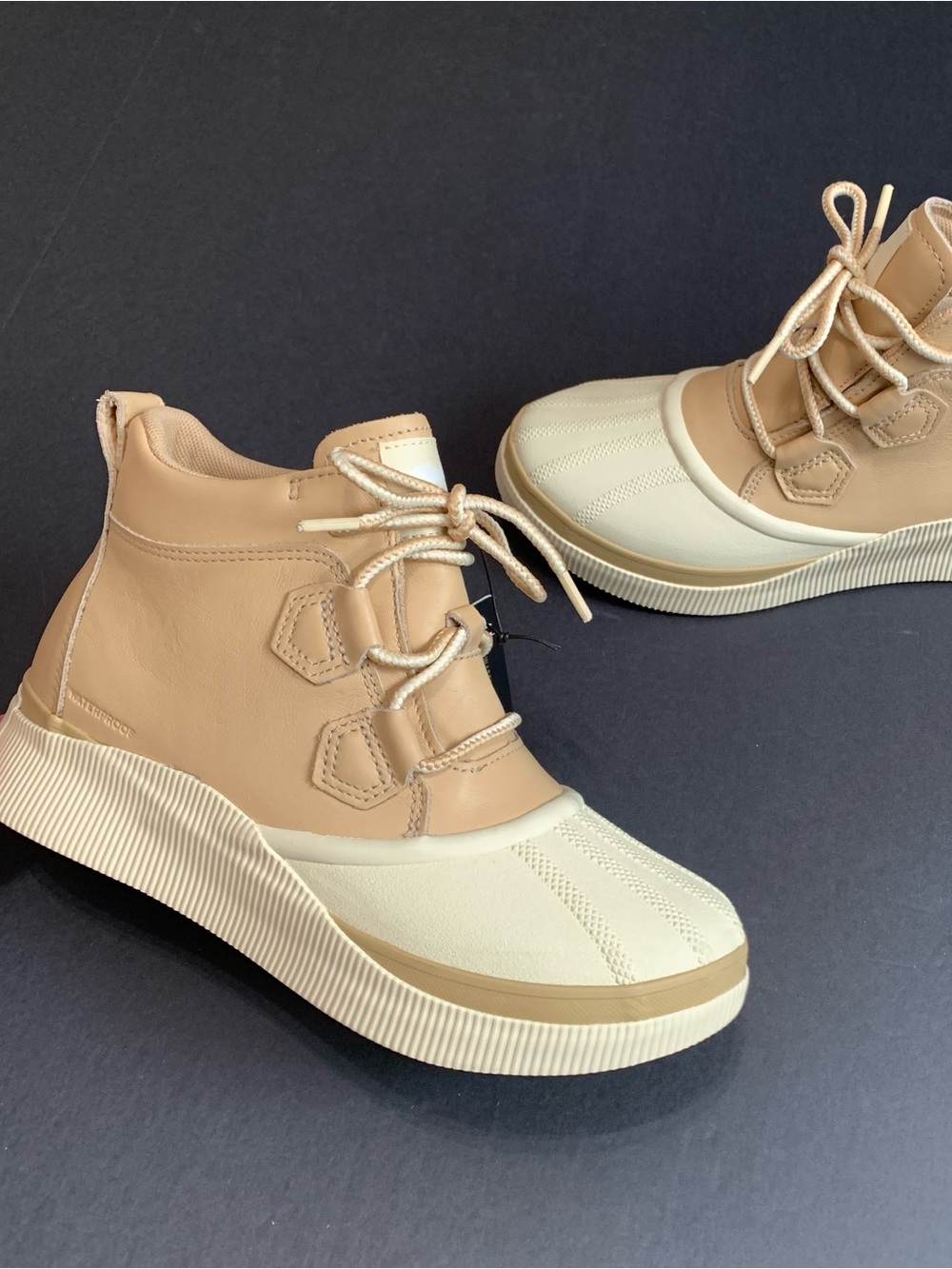 Sorel Tan and Cream Waterproof Duck-Style Ankle Boots